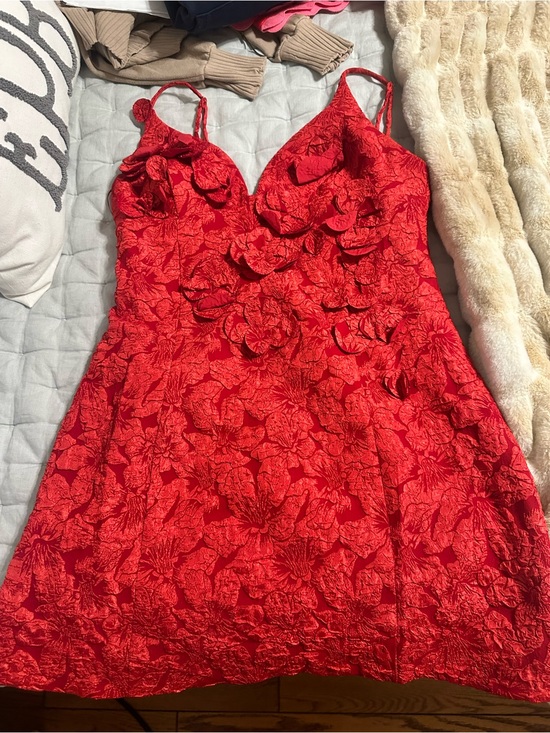 Luxxel Dresses & Skirts - Luxxel Red Floral Appliqué Spaghetti Strap Dress
